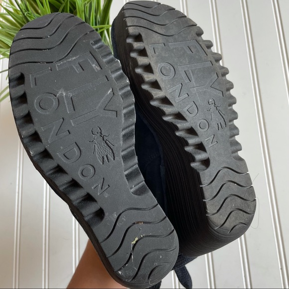 FLY LONDON Navy Suede Yama Tie Wedge Ankle Boots - Picture 5 of 7